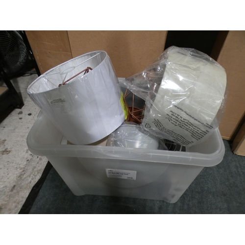 3057 - A plastic storage crate & misc. lamp shades * this lot is subject to VAT