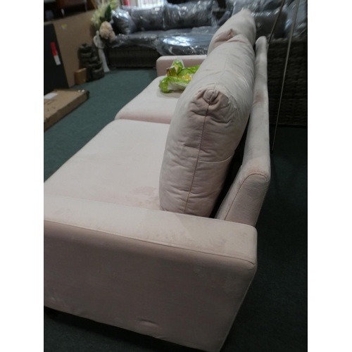 3071 - A blush pink velvet three seater sofa * this lot is subject to VAT