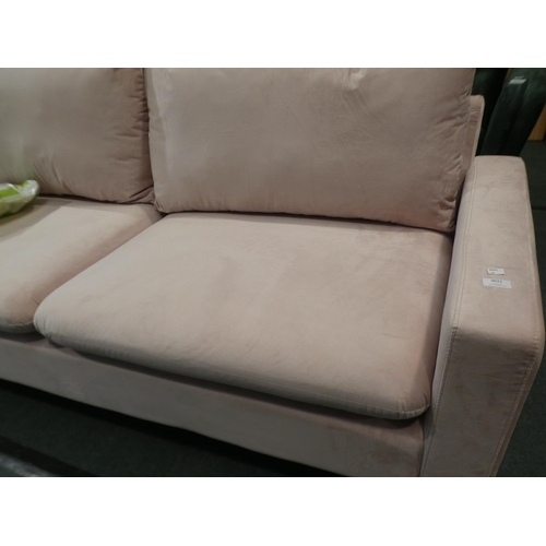 3071 - A blush pink velvet three seater sofa * this lot is subject to VAT