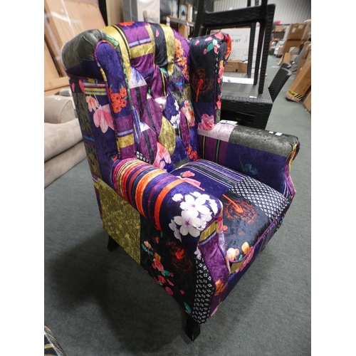 3152 - A patchwork effect floral wingback armchair * this lot is subject to VAT