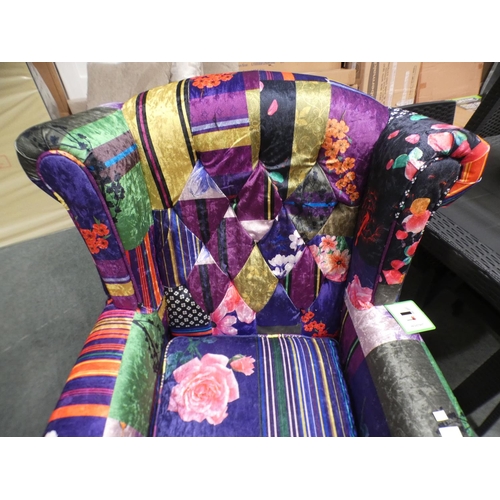 3152 - A patchwork effect floral wingback armchair * this lot is subject to VAT