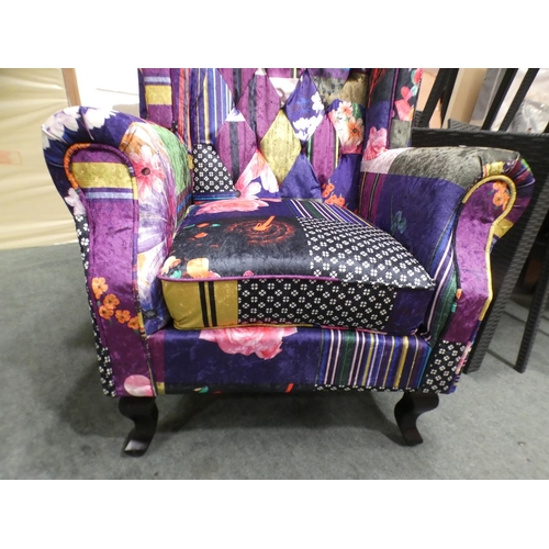 3152 - A patchwork effect floral wingback armchair * this lot is subject to VAT