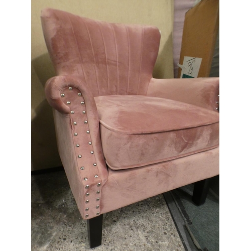 3228 - A blush pink velvet studded armchair * this lot is subject to VAT