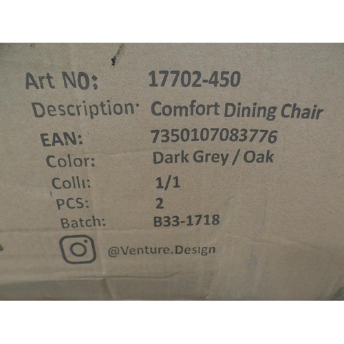 3202 - A dark grey/oak pair of chairs * this lot is subject to VAT
