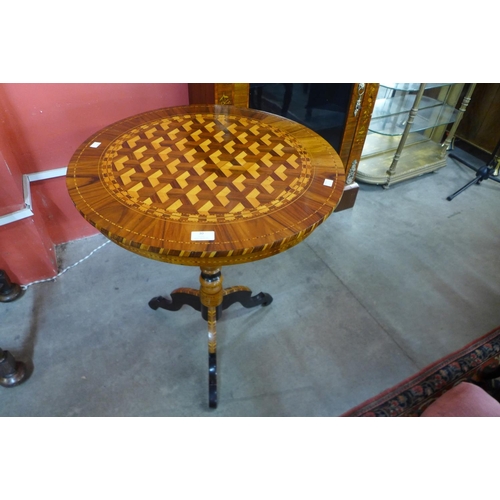 30 - A Victorian style walnut, ebonised and geometric inlaid circular lamp table