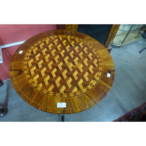 30 - A Victorian style walnut, ebonised and geometric inlaid circular lamp table