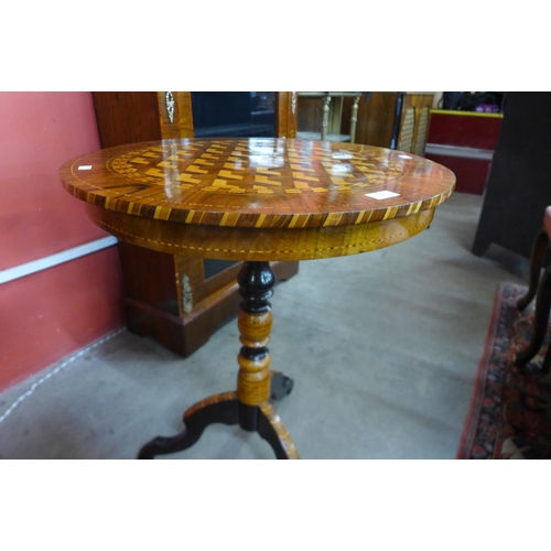 30 - A Victorian style walnut, ebonised and geometric inlaid circular lamp table