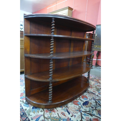 38 - A Victorian mahogany demi lune barleytwist open bookcase