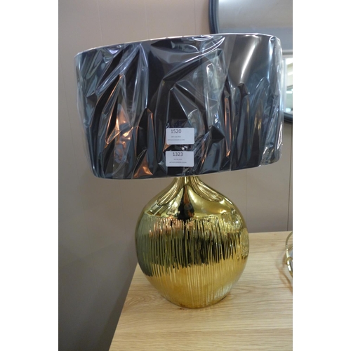 1323 - A Gemini gold etched lamp with black faux silk shade, 45cms (3048722)   #