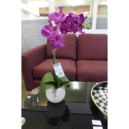 1348 - A single magenta Orchid in a taupe pot, 53cms (50312805)   #