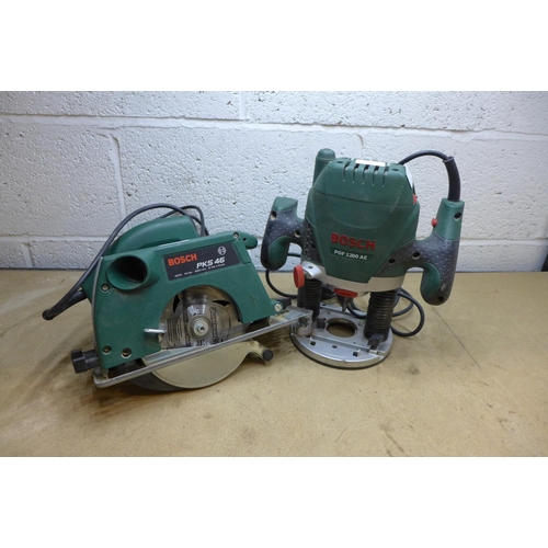 2005 - Bosch POF1200 AE 240v router & Bosch PK546 620w circular saw - both W