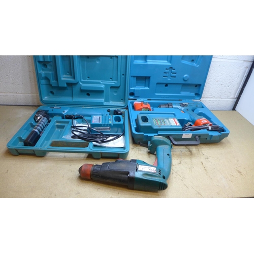 2054 - 3 Makita drills with chargers - W - (2 with batteries & chargers)