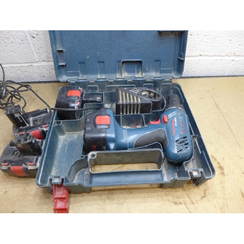 2058 - Bosch cordless drill, 4 batteries & charger GSR 12-2 - W