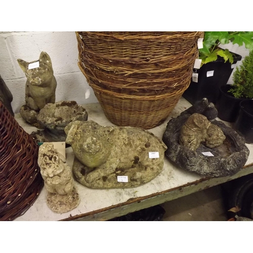 2407 - Large qty. of stone garden ornaments inc. fox, pig, dog, etc.