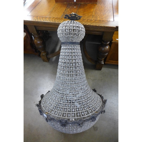 247a - A French Empire style bag shaped glass and white metal hanging ceiling light