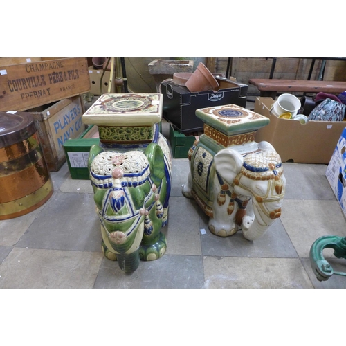 257 - Two ceramic elephant garden stools a/f