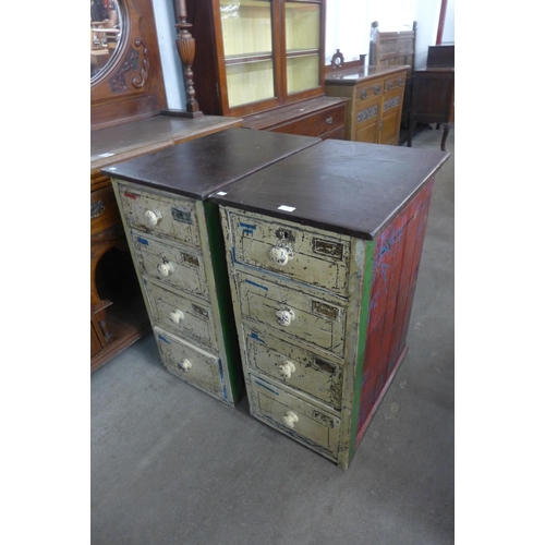 172 - A pair of industrial style painted pine and mahogany four drawer chests