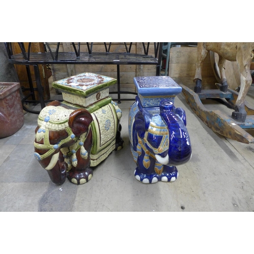 266 - Two porcelain elephant garden seats a/f