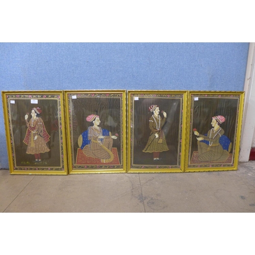 296 - A set of four Indian gouaches on silk, framed