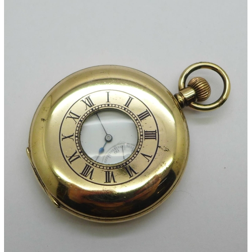 1014 - A Waltham half hunter pocket watch, lacking glass