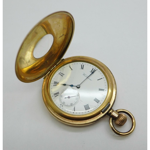 1014 - A Waltham half hunter pocket watch, lacking glass