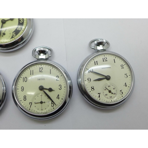 1019 - Five pocket watches, one lacking button