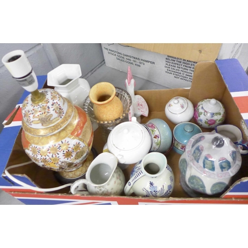 1077 - A collection of china including lidded pots and a glass vase **PLEASE NOTE THIS LOT IS NOT ELIGIBLE ... 