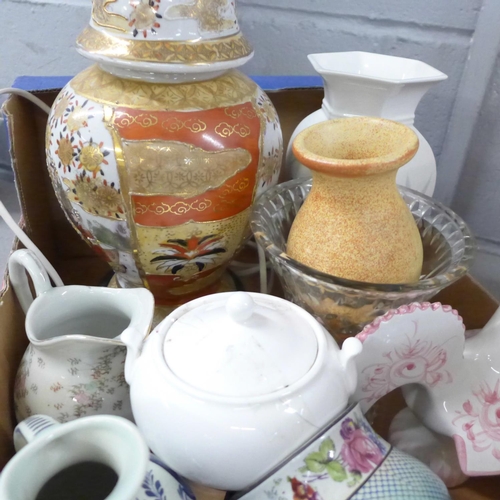 1077 - A collection of china including lidded pots and a glass vase **PLEASE NOTE THIS LOT IS NOT ELIGIBLE ... 