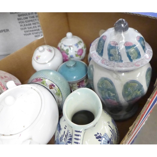 1077 - A collection of china including lidded pots and a glass vase **PLEASE NOTE THIS LOT IS NOT ELIGIBLE ... 