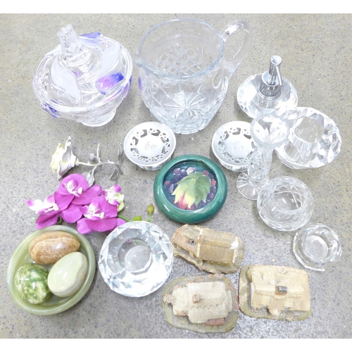 1097 - A collection of glass and china including a Moorcroft dish, a/f and a Capodimonte rose **PLEASE NOTE... 