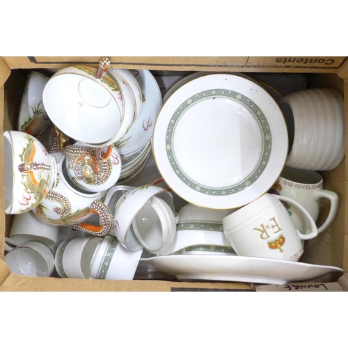 1103 - A Japanese part tea set and a Royal Doulton Rondelai part tea set, commemorative mugs, etc. **PLEASE... 