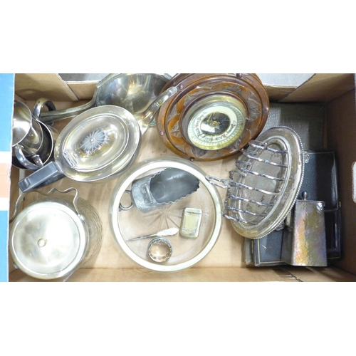 1104 - A collection of plated ware and a barometer **PLEASE NOTE THIS LOT IS NOT ELIGIBLE FOR POSTING AND P... 