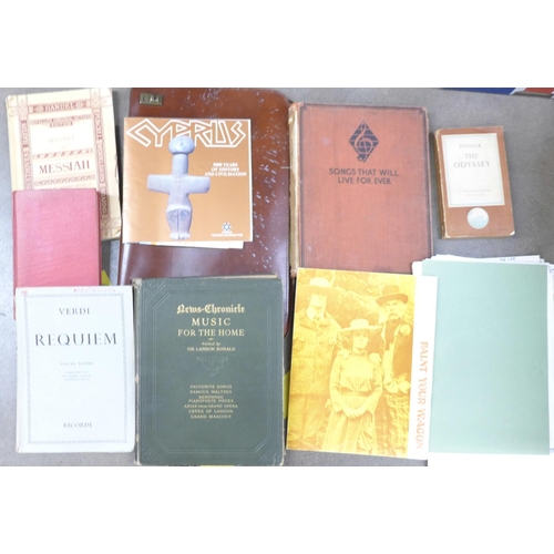 1105 - A collection of hardback books and sheet music, and a pair of Carl Zeiss Jena 8x30 binoculars **PLEA... 