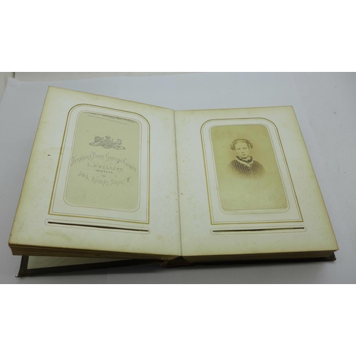 652 - A Victorian carte de visite photograph album, (42)