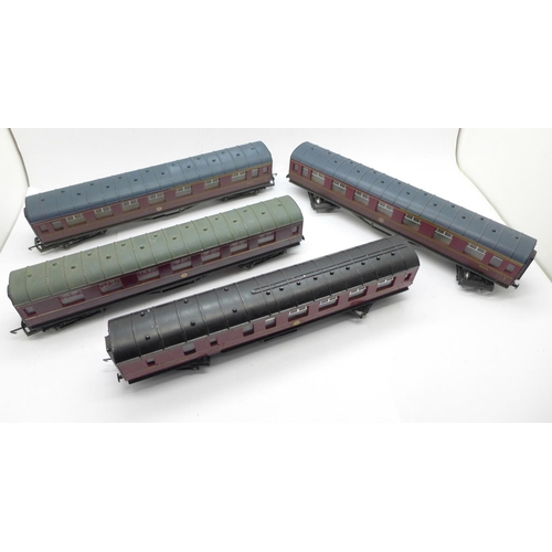 672 - Four Hornby OO gauge maroon coaches