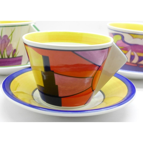 678 - Eight Wedgwood Bradford Exchange Taking Tea with Clarice; Clarice Cliff cups and saucers, Centenary ... 