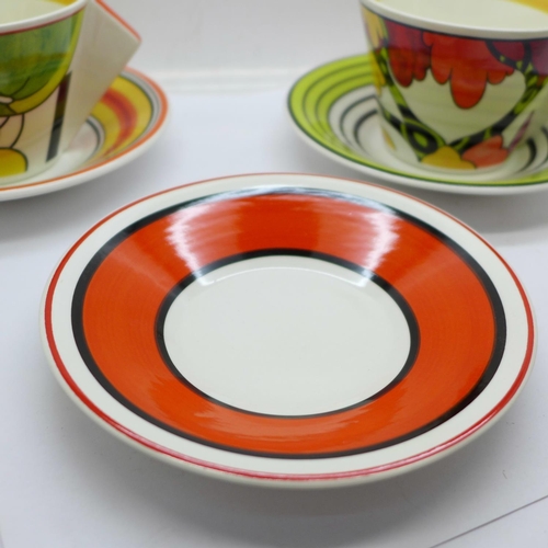 678 - Eight Wedgwood Bradford Exchange Taking Tea with Clarice; Clarice Cliff cups and saucers, Centenary ... 