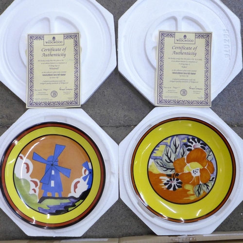 683 - Six Wedgwood Bradford Exchange Clarice Cliff Applique plates, limited edition, with certificates, bo... 