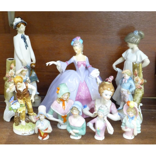 686 - A Nao figure, half dolls, other figures and a Franklin Porcelain Marianne the Minuet