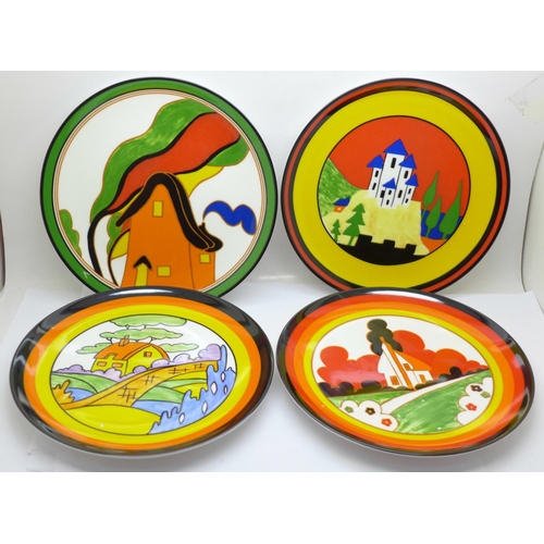 688 - Four Wedgwood Bradford Exchange World of Clarice Cliff plates, 20.5cm, limited edition, with certifi... 