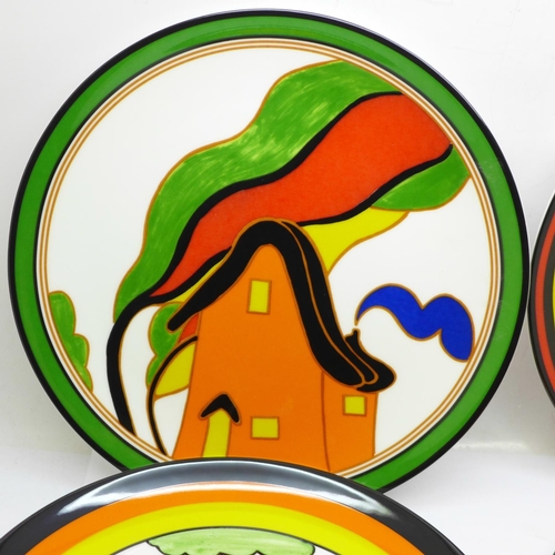 688 - Four Wedgwood Bradford Exchange World of Clarice Cliff plates, 20.5cm, limited edition, with certifi... 