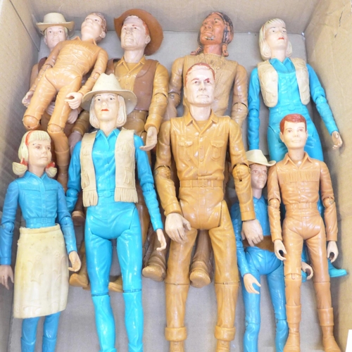 693 - Ten 1960's Marx Johnny West Adventure Series family figures