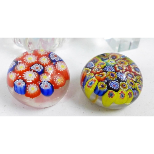 699 - Ten glass paperweights including millefiori