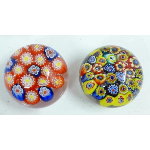 699 - Ten glass paperweights including millefiori