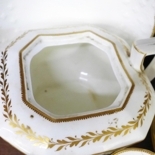 719 - A set of 1820's porcelain including five trios and spare cups, a teapot, side plates, bowls, etc. (f... 