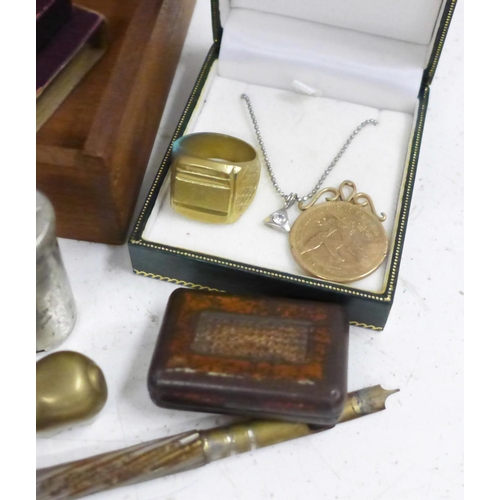 721 - Assorted items including a 19th Century portrait seal fob and a Smiths stop watch