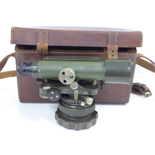 725 - An ER Watts & Son small theodolite in leather case, 18.5cm