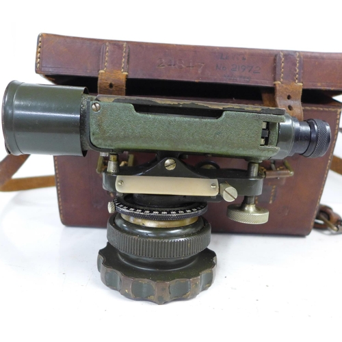 725 - An ER Watts & Son small theodolite in leather case, 18.5cm