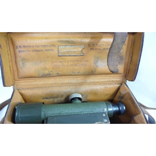 725 - An ER Watts & Son small theodolite in leather case, 18.5cm