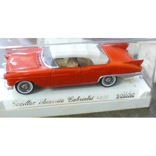 730 - Eight Solido models including Ford Thunderbird and Cadillac